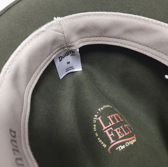 Duluth Trading Wool Felt Crusher Hat Medium Leather Band USA Made Green Fedora - Picture 7 of 14